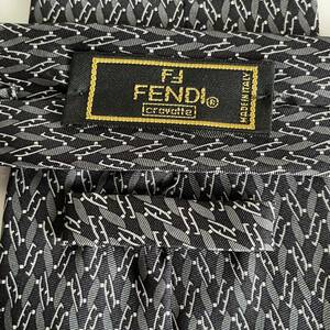 FENDI(フェンディ) 黒グレー斜めマイクロズッカ柄ネクタイ