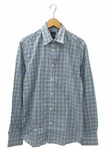 未使用品 エイチ&エム H&M レギュラーカラー 長袖 ボタンアップ ブロックチェック コットン シャツ M BLUE × GREEN ブルー × グリーン メ