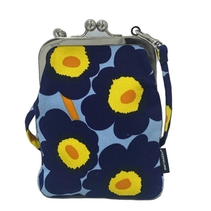 マリメッコ marimekko ショルダーバッグ - コットン ライトブルー×ダークネイビー×マルチ がま口/ウニッコ 美品 バッグ