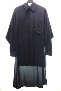 ▲ Yohji Yamamoto POUR HOMME ヨウジ ヤマモト プール オム 18SS Cupro Staff Shirt サイズ3 ブラック 黒 HW-B08-212 104