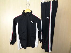 b923◆PUMA トラックスーツ◆プーマ size140 子供用 男の子 ブラック 黒色 日本製 ポリ素材 ジャージ 上下セット スポーツウェア 3L