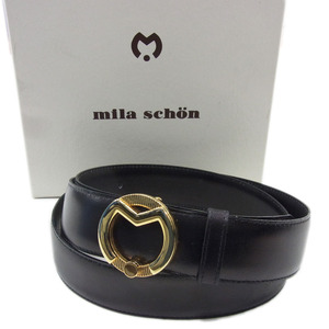 極美品●mila schon ミラショーン レザー ベルト 革 メンズ ブラック 牛革 正規品 新品同様 高級 1円スタート