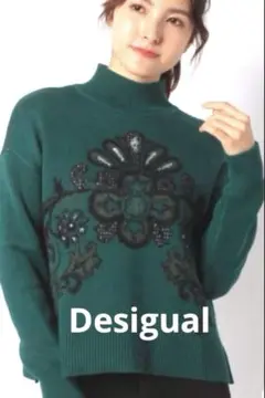 Desigual デシグアル ヘビーゲージプルオーバーニット 花柄 ビジュー S