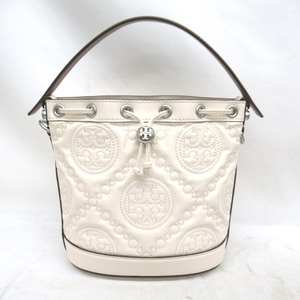 KR225351 トリーバーチ ハンドバッグ 2Wayバッグ Tモノグラム パテント バケットバッグ アイボリー系 レディース Tory Burch 中古