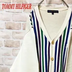 【大人気】TOMMY HILFIGER  カーディガン　刺繍ワンポイント　L