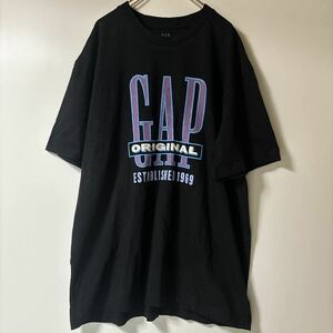 人気　GAP ギャップ　ロゴTシャツ　古着　ブラック Tシャツ 英字 ロゴ　サイズL ゆったり　黒　レトロデザイン　