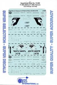 1/72 スーパースケールデカール　 MS72-899 F-16B(ADF)&F-16C Falcons 114 TFTS& 114 TFG
