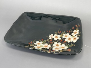 陶あん 京焼・清水焼窯元 桜 色絵付け 平皿 幅約24cm×奥行約20cm×高さ約2.5cm 未使用品