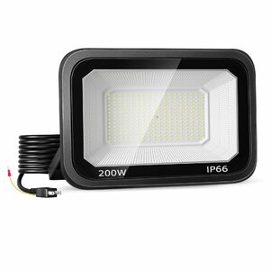 即納 200W LED投光器 5台 昼光色 6000k IP66 防水防塵 3200W相当 超高輝度 25000lm 極薄型 作業灯 広角 屋外 照明 AC 80V-150V 送料無料