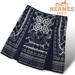 ★ 正規品 HERMES エルメス 20AW EPERON D`OR BANDANA シルク 100％ バンダナレクレ スカート 台形 ペイズリー ネイビー 36 フランス製