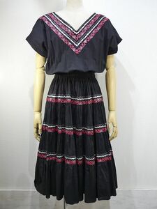 50s ビンテージ チロリアン テープ ティアード メキシカン ワンピース ドレス