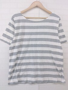 ◇ studio CLIP ボーダー サイドスリット 半袖 Tシャツ カットソー サイズ3L ホワイト グレー系 レディース P