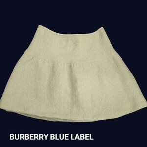 BURBERRY BLUE LABEL /バーバリー ウール・アルパカ混 モコモコ ミニフレアスカート アイボリー 38サイズ 秋冬 I-4777