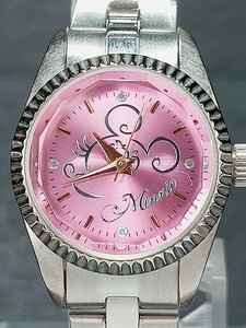 美品 Disney ディズニー Minnie Mouse ミニー アナログ クォーツ 腕時計 スモールサイズ ピンク メタルベルト ステンレス 新品電池交換済み