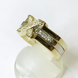 K18/Pt900 ダイヤ 0.08ct/0.06ct コンビリング 指輪 Ring　qoj.Y5P05