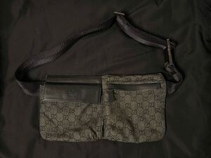 1円スタート売切！GUCCI ウエストポーチ GGモノグラム ブラックキャンバス 28566 ショルダーバッグ ボディバッグ オールドグッチ