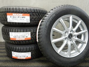 SHT6866■195/65R15 MAXXIS AP2 新品オールシーズンタイヤ 中古ホイール 6J 5H 100 平面座★条件付送料無料★プリウス バランス済