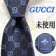 ✨未使用タグ付き✨定価3万☆GUCCI☆GG柄☆現行品☆ビー☆ネイビー☆ネクタイ