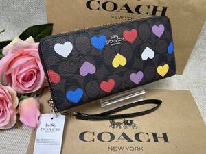 コーチ COACH 長財布 財布 ロング ジップ アラウンド ウォレット シグネチャー キャンバス ハート プリント プレゼント 贈り物 ギフトA341