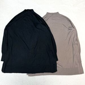 【2点セット】UNIQLO ユニクロ エクストラファインメリノブレンドモックネックチュニックセーター ロングセーター 251-439152 レディースXL