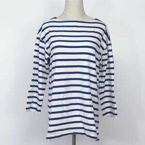 Y1044 GAP メンズ トップス Tシャツ七分袖 薄手 伸縮性 Mサイズ ホワイト 白 ブルー 青 ボーダー 綿100% シンプル カジュアル おしゃれ 春 