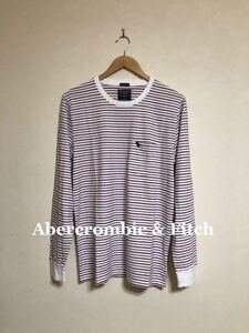 【新品】 Abercrombie & Fitch A&F アバクロンビー&フィッチ アイコン ボーダー カットソー ロンT トップス サイズM 長袖 ネイビー 白 赤