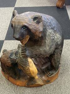 木彫り 親子熊　民芸品 木製 置物 オブジェ