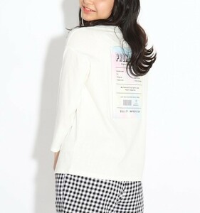 ラスト　新品　PINK-latte【オーガニックコットン】タイダイ風ビッグワッペン7分袖Ｔシャツ オフホワイト(003) 14(140cm)　定価2189円