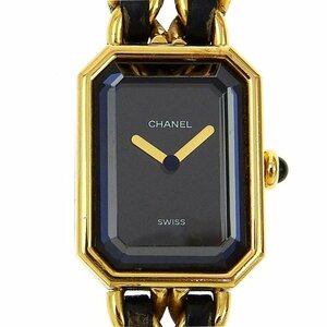 1円 不働 ジャンク シャネル CHANEL クオーツ プルミエールXL 黒文字盤 GP×GP レディース 腕時計