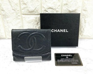 CHANEL シャネル 二つ折り財布 キャビア Wホック ココマーク 黒 レザー ギャランティカード 箱付き fah 10A683