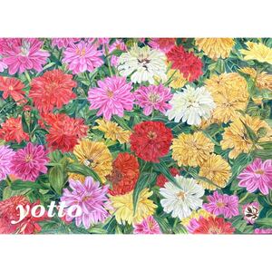 色鉛筆画「 百日草 」Ａ４・額付き◇◆手描き◇原画◆花◇◆yotto ◇