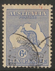 外国切手　AUSTRALIA 1915年 カンガルーと地図 6p (40) 　使用済　