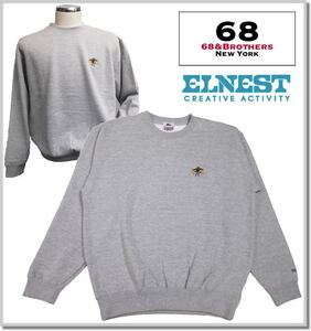 ELNEST x シックスティエイトアンドブラザーズ/68&BROTHERS "CHEERS" Crew Sweat 8054(GRAY)-L トレーナー カットソー