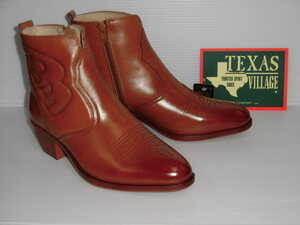 即決 26.5 TEXAS VILLAGE 5521 キャメル 牛革 本革 幅広3E 日本製 テキサス ヴィレッジ 撥水加工 紳士 靴 メンズ ウエスタン ブーツ