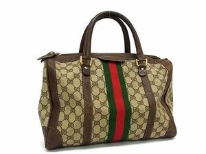 1円 GUCCI グッチ GG柄 シェリーライン PVC×レザー ハンドバッグ ミニボストン トート レディース ブラウン系 FC5204