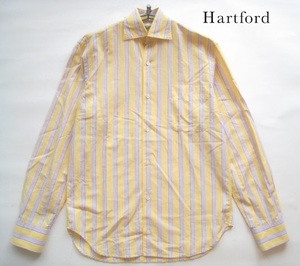 極上2.6万!!ハートフォード Hartford*UNITED ARROWS購入 ストライプ柄ドレスシャツ XS 実寸M 淡いイエロー系