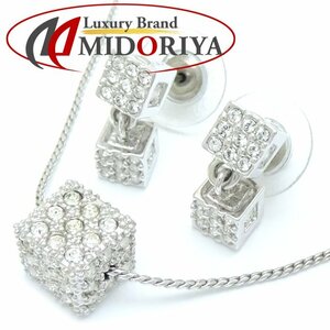 SWAROVSKI スワロフスキー クリスタル ネックレス ＆ ピアス 2点セット キューブ シルバーメッキ/291913【中古】