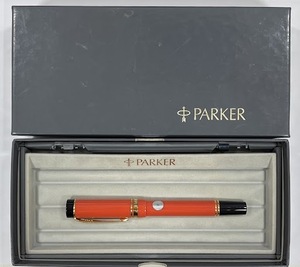 ♪♪#T13212【筆記未確認】PARKER パーカー 万年筆 デュオフォールド オレンジ ペン先 18K 750 箱一式セット 箱一部破損♪♪