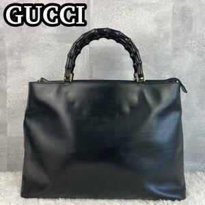 美品　グッチ　バンブー　トートバッグ　レザー　ブラック　ゴールド金具　A4収納可　GUCCI オールドグッチ　ビンテージ　 002 2122 0537