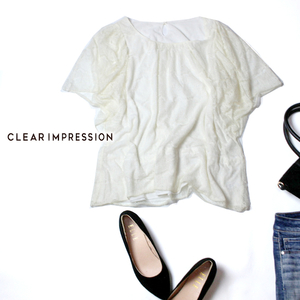 ☆☆ 美品 CLEAR IMPRESSION クリアインプレッション ☆☆ 大人可愛い レース ストレッチ カットソー 2号 M 春 夏 21D07