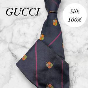 【1円スタート】GUCCI グッチ　ネクタイ　シルク100%　ネイビー　N115