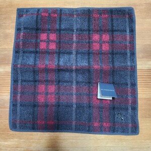 新古品 未使用 ブランド タオル ハンカチ バーバリー BURBERRY 約25cm ×25cm チェック ホースマーク グレー レッドブラック 綿100 日本製 