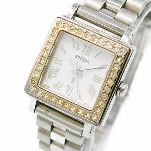 1円 稼働 良品 SEIKO セイコー LUKIA ルキア 1N01-0GL0 LK ラインストーン 石付 QZ クオーツ 3針 白文字盤 レディース 腕時計 356720240507