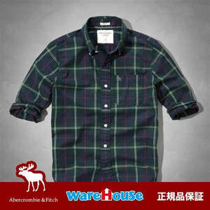 【送料無料】XLサイズ　アバクロ チェックシャツ　緑 ミドリ紺　Green Mountain Plaid Shirt アメカジ 