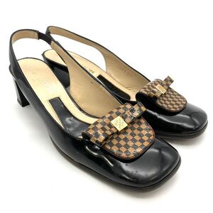 ルイヴィトン LOUIS VUITTON ダミエ パンプス エナメル 0091GI ブラック バックストラップ 35 1/2 レディース