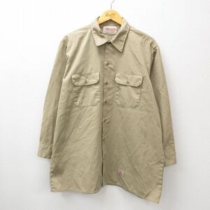 XL/古着 ディッキーズ Dickies 長袖 ワーク シャツ メンズ 90s 大きいサイズ ベージュ カーキ 24oct02 中古 トップス