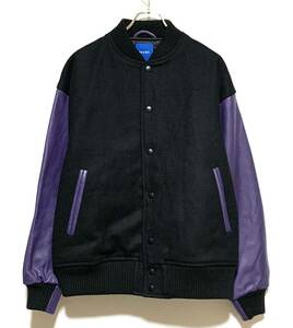 BEAMS ルーズ アワード ジャケット（S）黒／紫 ビームス スタジャン メルトン レザー 本革 オーバー ビッグ サイズ ドロップショルダー