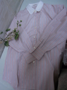 バーバリー　白襟シャツ　ピンクストライプ柄　ブラウス　中古美品