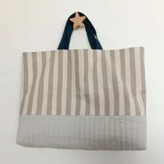 ストライプ × ヌビ グレー ネイビー レッスンバック ハンドメイド シンプル