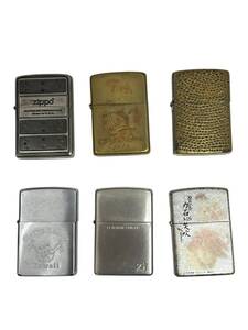 【中古】Zippo オイルライター 6本セット (力石VS矢吹・Hang Loose Hawaiiなど) 着火未確認 ジッポ STS1325